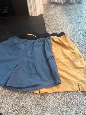 adidas mens 
Blue and Yellow Athletic Shorts Set